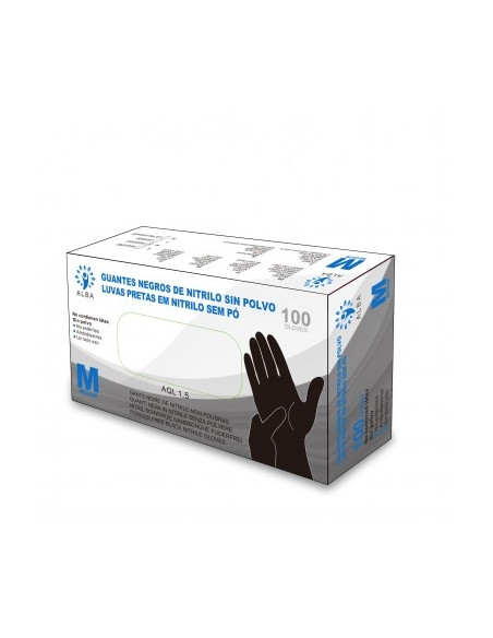 Luvas de Nitrilo Cor Preta (sem pó) S-XL (100 U)