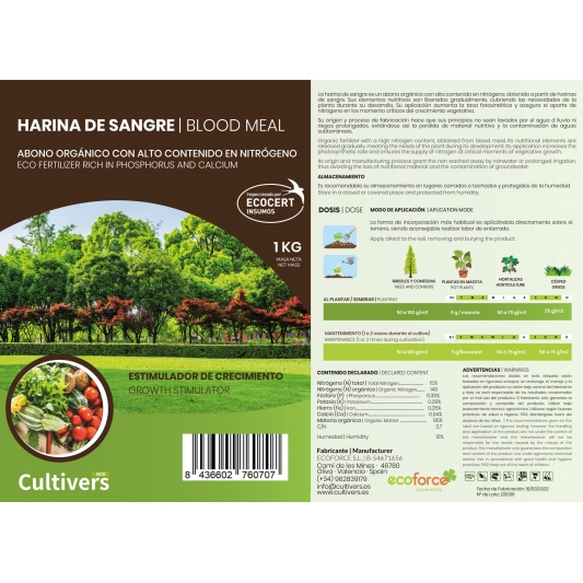 Cultivers Ecoforce Farinha de Sangue 1-25kg