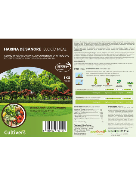Cultivers Ecoforce Farinha de Sangue 1-25kg Cultivers Ecoforce Farinha de Sangue 1-25kg