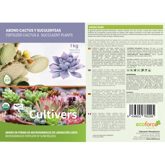 Cultivers Ecoforce Abono Especial para Cactus y Suculentas 250g