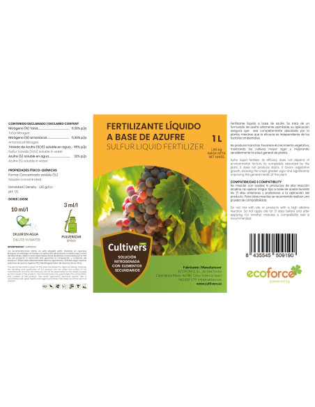Cultivers Ecoforce Fertilizante Líquido a Base de Azufre 1-5L (Azufre Sistémico) Cultivers Ecoforce Fertilizante Líquido a Base de Azufre 1-5L (Azufre Sistémico)