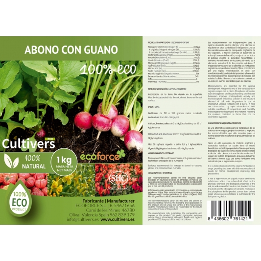 Cultivers Ecoforce Abono Orgánico NPK con Guano 250g