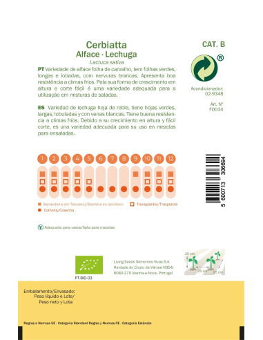 Sementes Vivas Alface Cerbiatta 1G