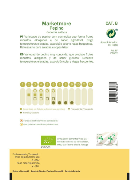 Sementes Vivas Marketmore Cucumber 35 Seeds Sementes Vivas Marketmore Cucumber 35 Seeds