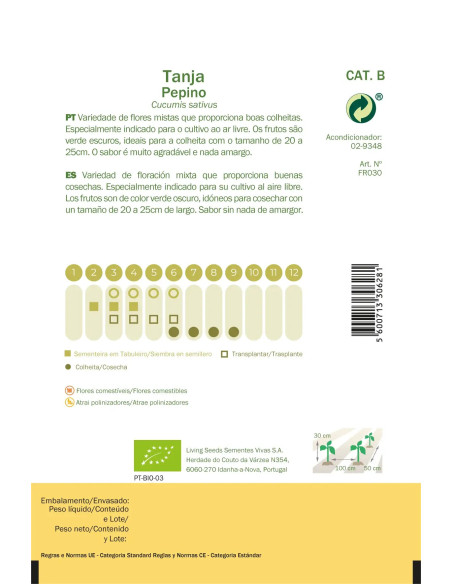 Sementes Vivas Tanja Cucumber 35 Seeds Sementes Vivas Tanja Cucumber 35 Seeds