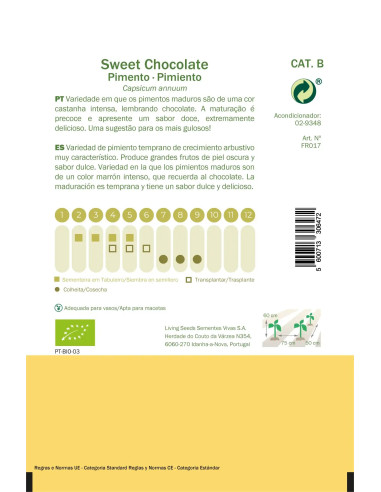 Sementes Vivas Sweet Chocolate Pepper 50 Seeds