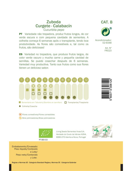 Sementes Vivas Zuboda Zucchini 20 Seeds Sementes Vivas Zuboda Zucchini 20 Seeds