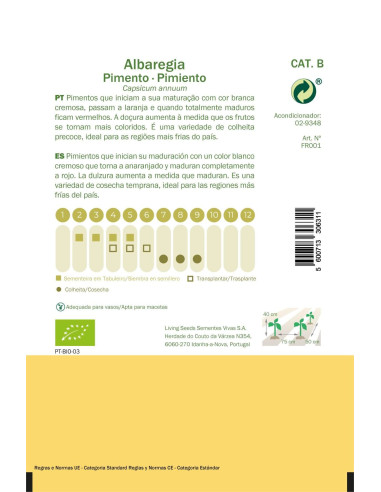 Sementes Vivas Pimiento Albaregia 50 Semillas