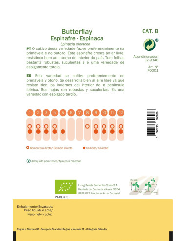 Sementes Vivas Butterfly Spinach 10G