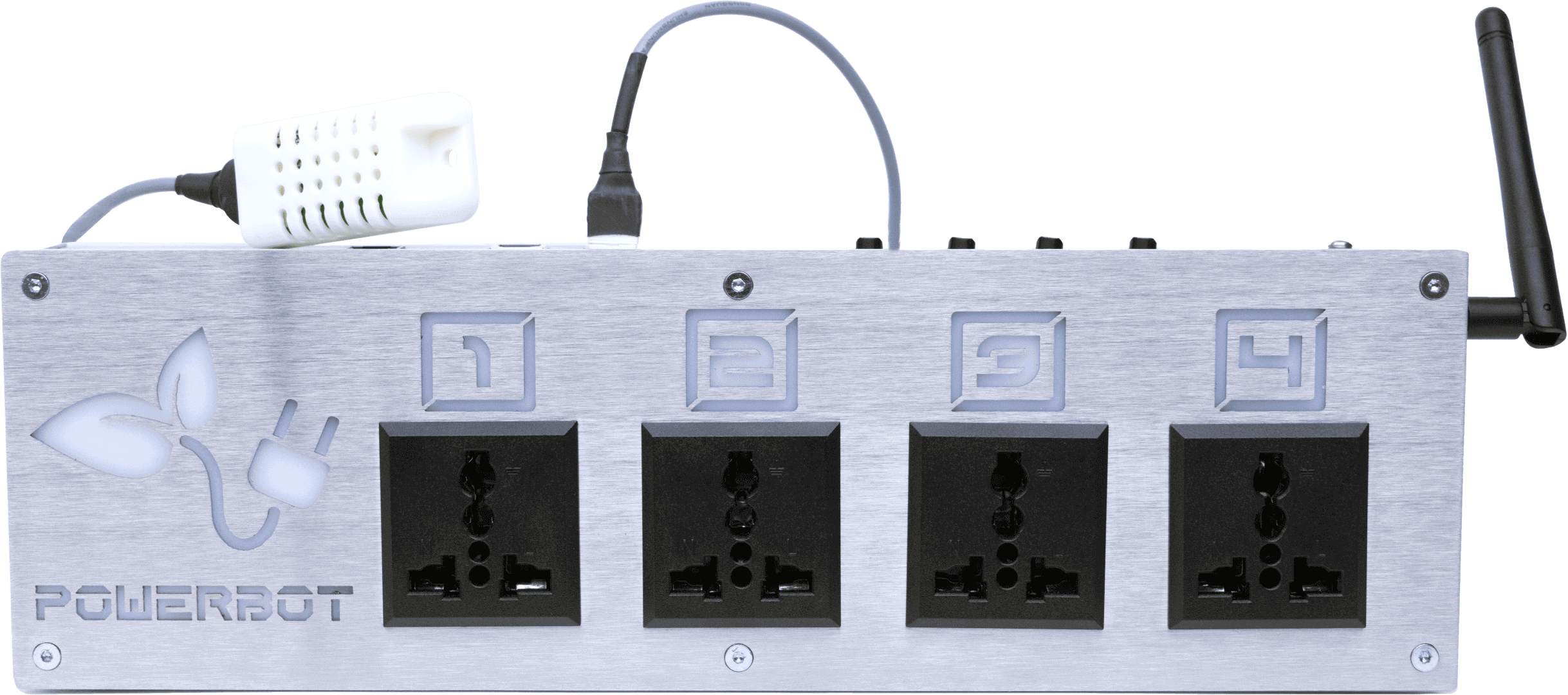 Vista frontal de PowerBot, el módulo de suministro de energía del controlador de cultivos GroLab™